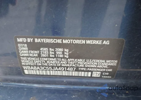 2018 BMW 320I xDrive z USA, uszkodzony, nr VIN WBA8A3C55JA491487